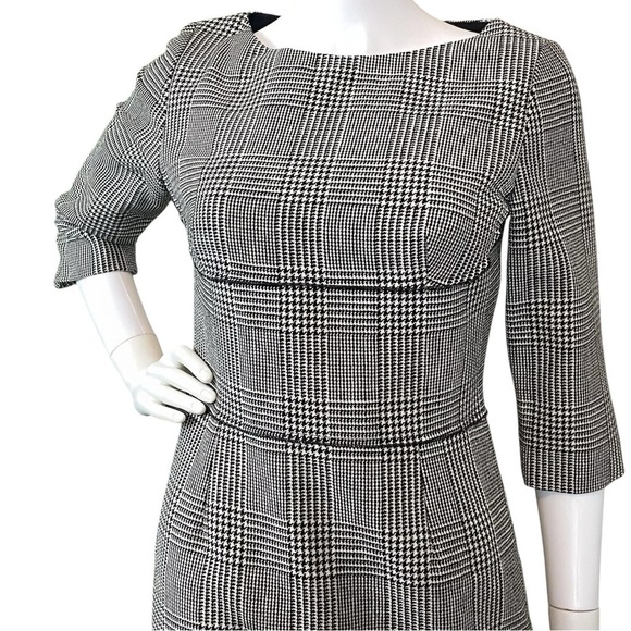 Stella McCartney Houndstooth Plaid Boat Neck Wool Blend Dress Gray 42 US 6/8 - Picture 3 of 8